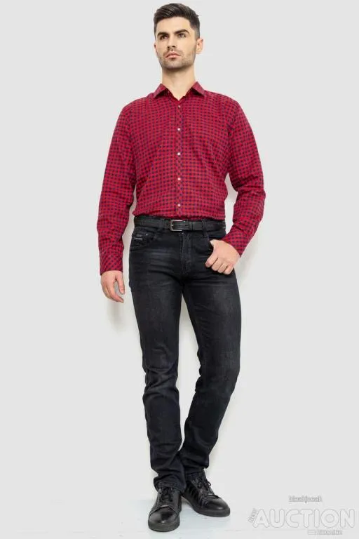 Купити Рубашка мужская в клетку байковая, цвет красно-синий, 214R16-33-164