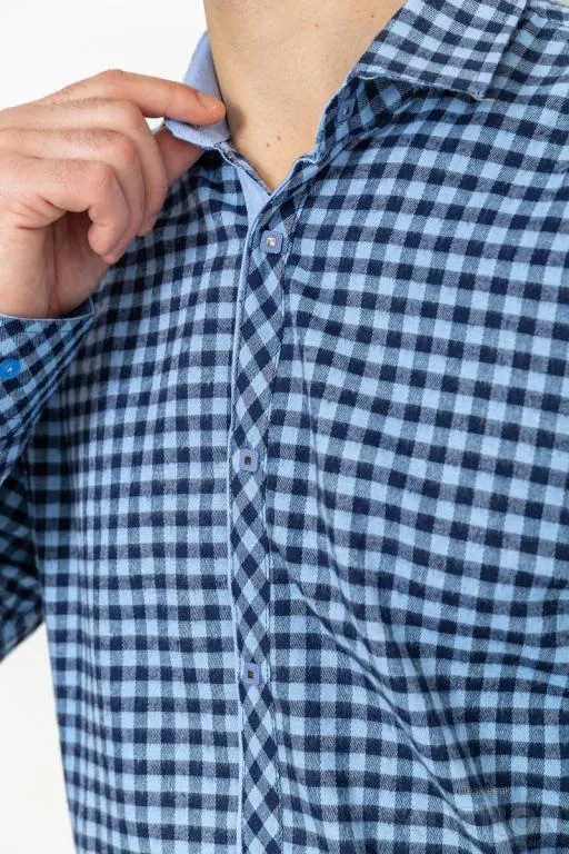 Рубашка мужская в клетку байковая, цвет сине-голубой, 214R16-33-164 Де купити