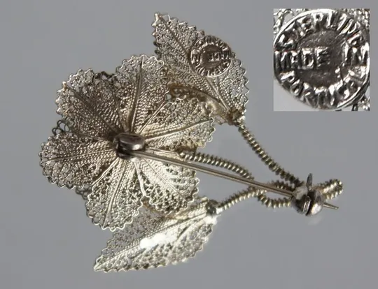 Філігранна срібна брошка Роза Троянда срібло 925 проба Portugal Де купити