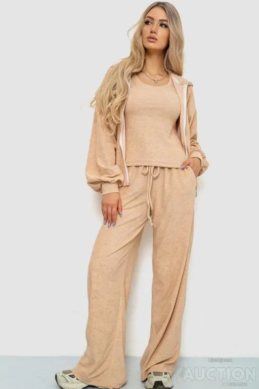 Спорт костюм женский махровый тройка, цвет бежевый, 102R5250 Ціна