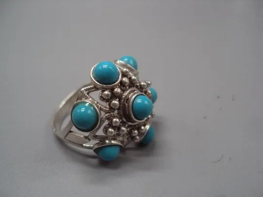 Женское кольцо цветок бирюза колечко цветочек серебро 875 проба ссср вес 5,58 г 19 размер №м14157 Характеристики