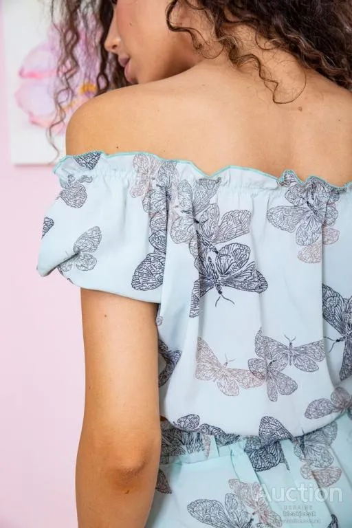 Летний женский костюм, мятного цвета с принтом, 172R1283 Характеристики