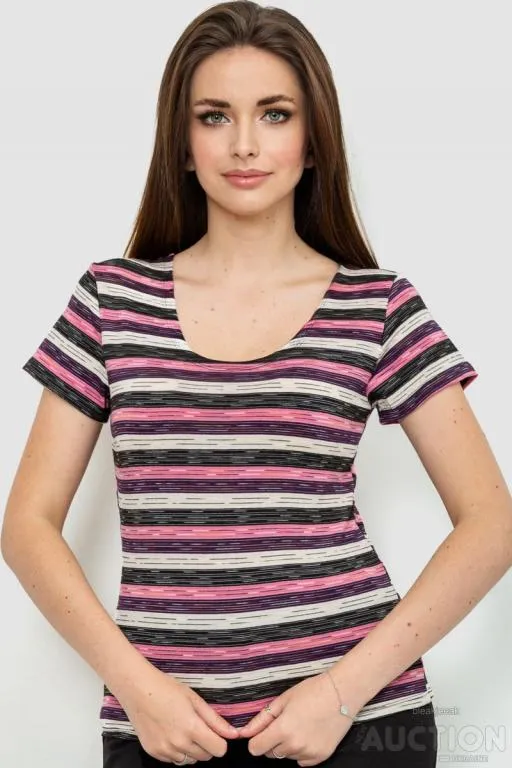 Футболка женская в полоску, цвет розово-молочный, 186R527 Ціна