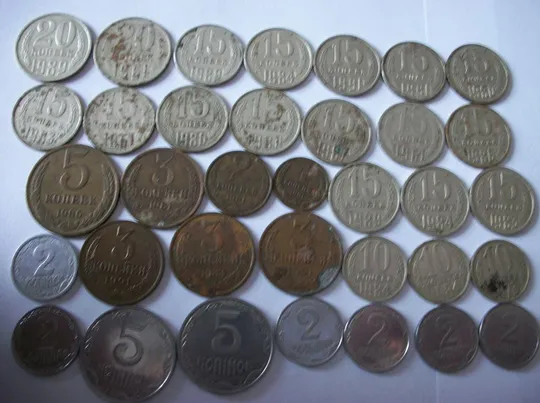 Копейка СССР металлическая , монета разные года, разного номинала, 20 ,15 ,10 ,5 ,3 ,2 ,1, [80-Штук] З аукціону