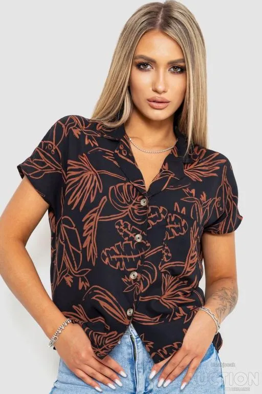 Блуза шифоновая, цвет черный, 244R291 Ціна