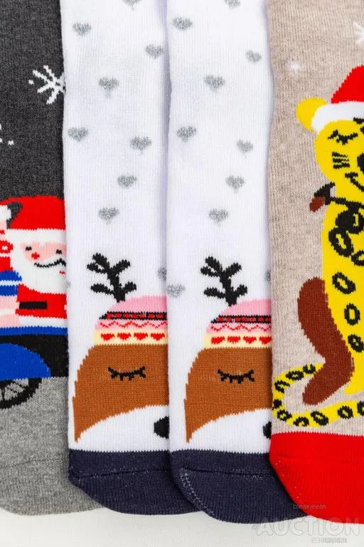 Комплект женских носков новогодних 3 пары, цвет бежевый,белый,темно-серый, 151R266 Продаж