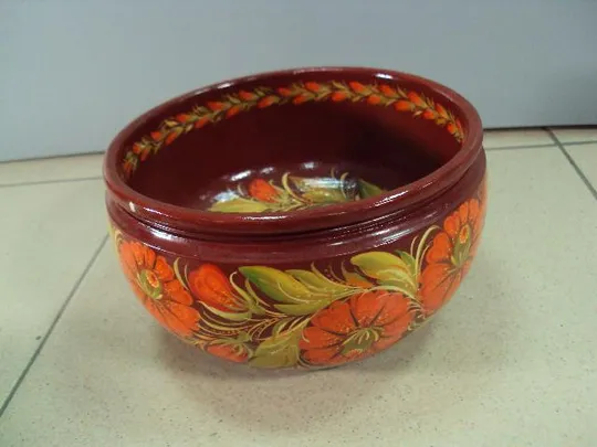 Тарелка блюдо миска петриковская роспись цветы маки дерево высота 9 см, диаметр 16,1 см №12067 Де купити