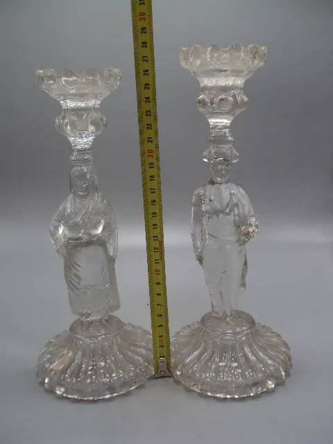 Подсвечники стекло пара Испания женщина и мужчина подсвечник девушка и кавалер лот 2 шт №14012 Недорого