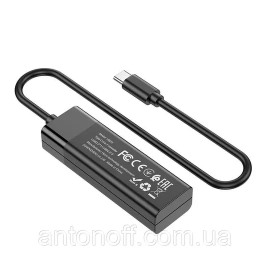 USB хаб адаптер Hoco HB25 4in1 (Type-C to USB3.0 + 3xUSB2.0) Чорний Продаж
