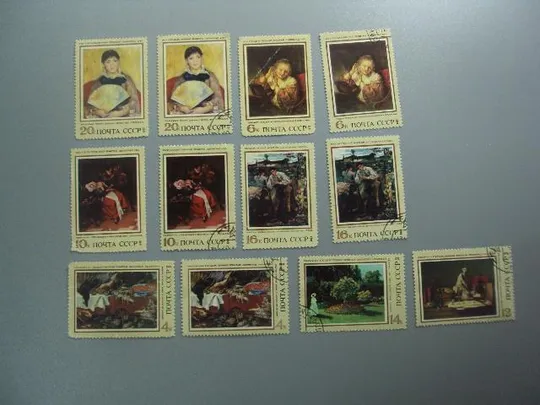 марки серия СССР 1973 живопись искусство Ренуар Моне Бастьен Стен лот 12 шт гаш и негаш №3424 Ціна