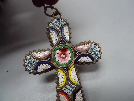 Крест нательный эмаль Итальянская мозаика крестик и бусы четки длина 5 см и 29 см №13823 Продаж
