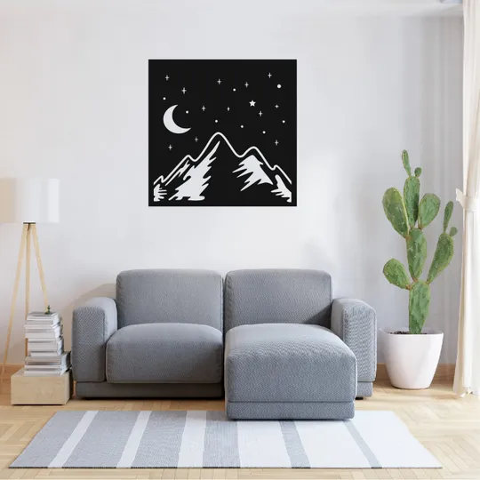 Панно декоративне картина на стіну Гори та місяць LED 16 кольорів пульт 400х400 acr-p000130 Ціна