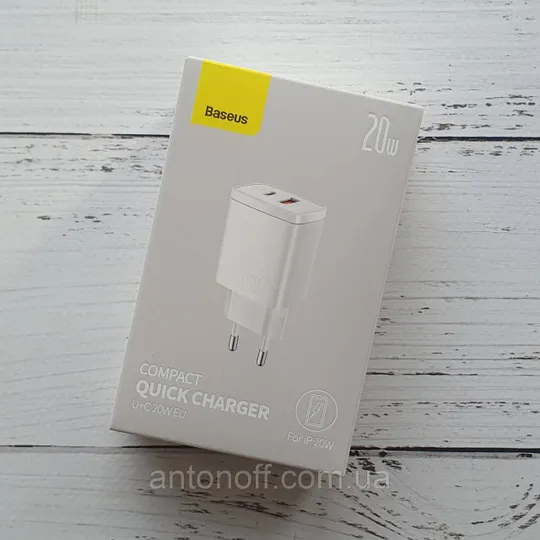 Блочок Baseus Compact Quick Charger 20W швидка зарядка Type-C+USB / CCCP20UE CCXJ-B02 Білий Ціна