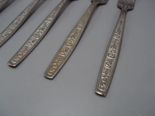 Столовые приборы вилки нерж узор цветы листья листочки нержавейка вилка 19,9 см лот 5 шт №18638в Де купити