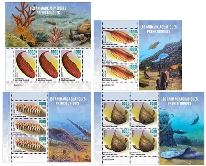 фото, ЦАР-Доисторические   водные животные-2023.Чистый полный комплект-4 М/Листа.MNH.