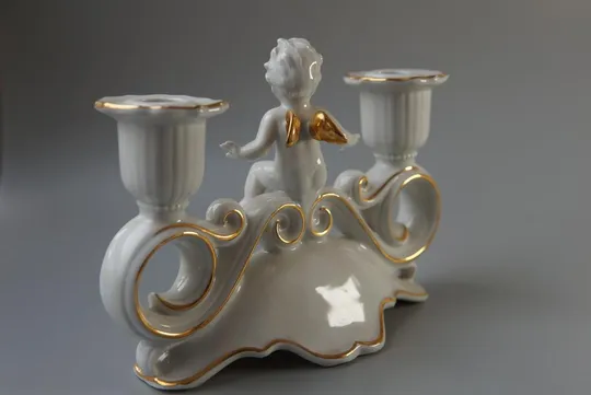 Фигура фарфор подсвечник Германия ГДР путти мальчик ангелочек ангел целый №10051 З аукціону