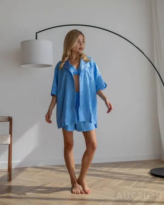 Жіночий піжамний костюм трійка onia колір блакитний Ціна