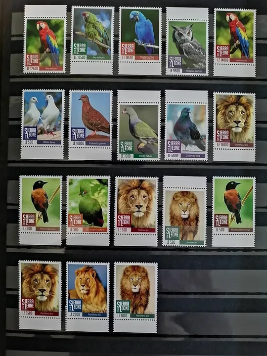 Купити Сьерра Леоне-Птицы -Львы-2016-2018-2022. Чистые полные 18 серий из 1 марки . Марки одиночки.MNH.