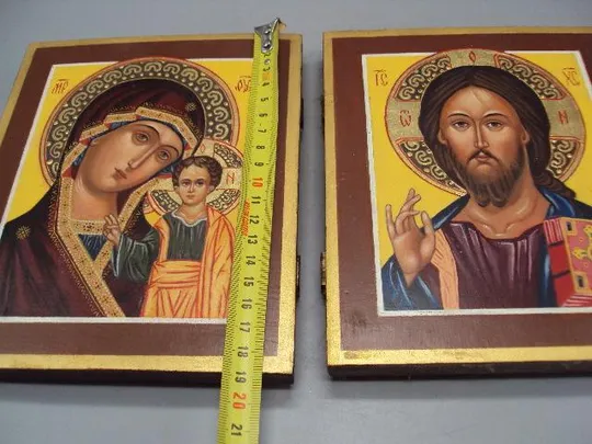 Иконы венчальная пара Богородица и Иисус Христос дерево икона 2,7 х 15,6 х 18,8 см лот 2 шт №13907 Продаж