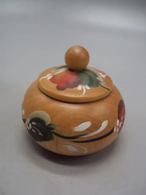 Шкатулка дерево роспись узор растения цветы высота с крышкой 6 см №57 З аукціону