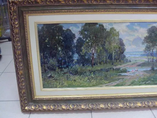 Купити картина В. Севец пейзаж в ажурной раме. картон, масло 82 х 31 см, с рамой 105 х 54 см №1365 (№189)