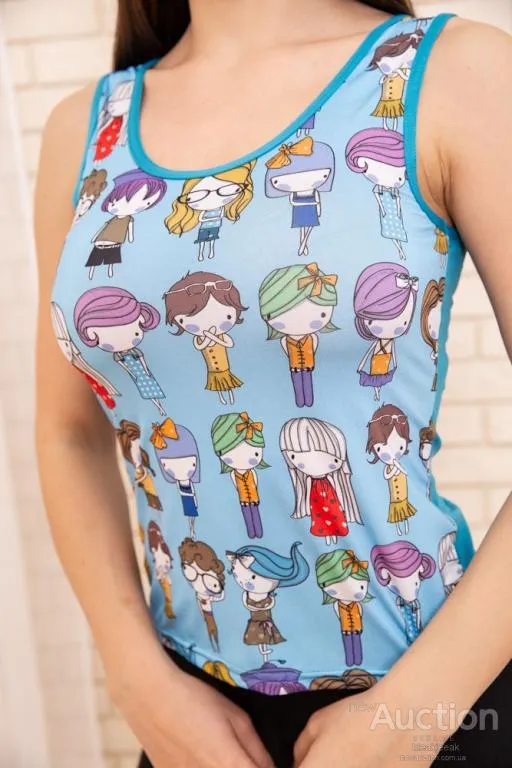 Женская майка, голубого цвета с мультяшным принтом, 172R4001-1 Де купити