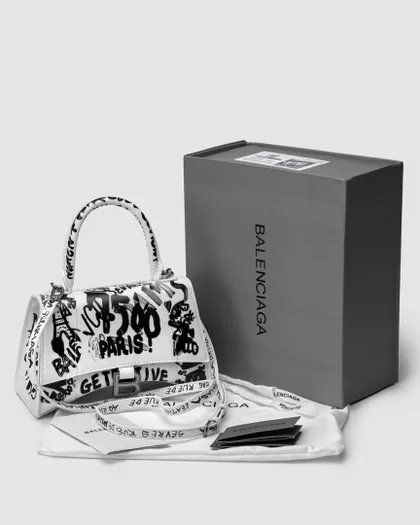 фото, Сумка Balenciaga Hourglass Small Handbag Graffiti in White 99338