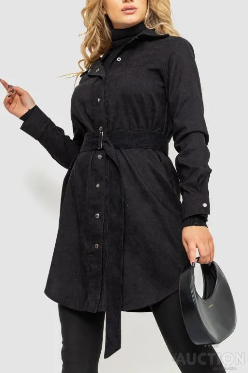Платье-рубашка с поясом, цвет черный, 102R5135-1 З аукціону