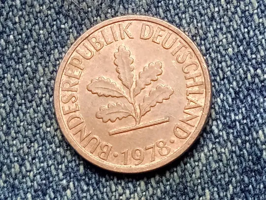 Купити ФРГ, 1 пфенниг "F" (1978 г.) Флора. Растения.  Дубовый лист.