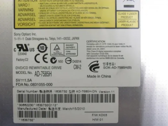 №123-1 DVD-привод AD-7585H для DELL VOSTRO 3700 оригінал Де купити