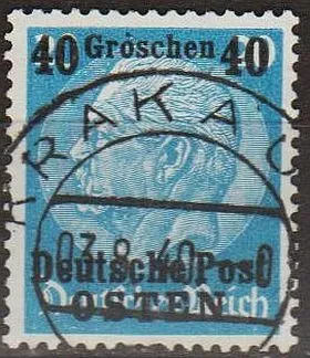 1939 - Рейх - GG - Надрук 40 Мі.8 _гаш Ціна