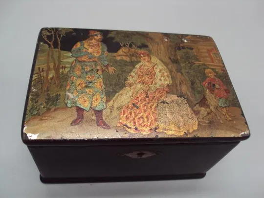 Шкатулка лаковая Палех ручная роспись царизм размер 7,2 х 13,2 х 9 см №1550 Ціна