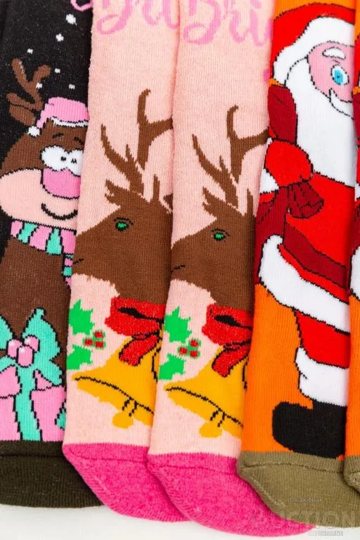 Комплект женских носков новогодних 3 пары, цвет черный,оранжевый,светло-розовый, 151R272 Продаж