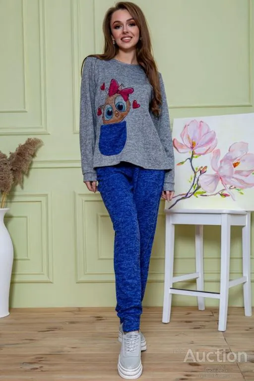 Купити Женский костюм штаны + кофта, серо-синего цвета, 172R1211