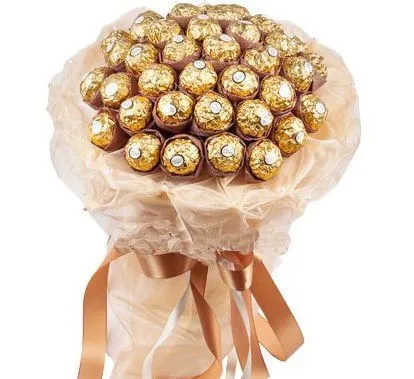 фото, Букет з цукерок Ферреро Роше Ferrero (41 шт.) оригінальний подарунок золотистий