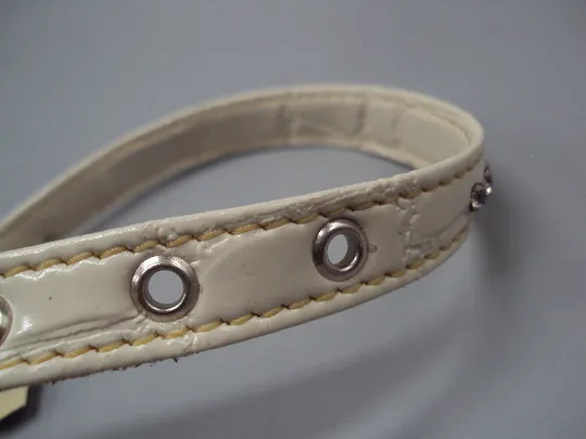 Ошейник белый винил-кожа для кота или собаки с камушками  1,9 см новый №15539 Продаж