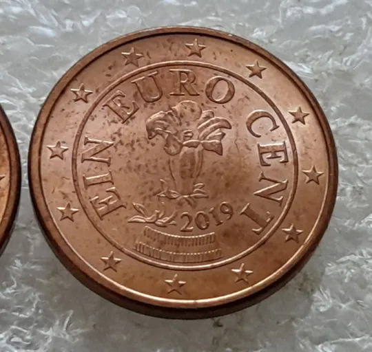 (6891) 1 євроцент 2019 Австрія - 2 монети одним лотом (1 евроцент Австрия) З аукціону