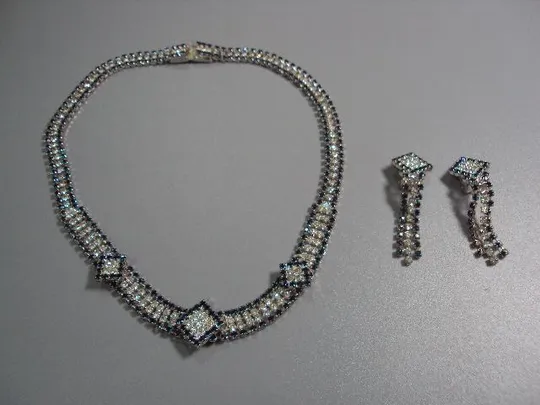 Бижутерия Чехия набор серьги клипсы и колье ожерелье чокер ромбики длина 41,7 см, серьги 5см №11251м Ціна