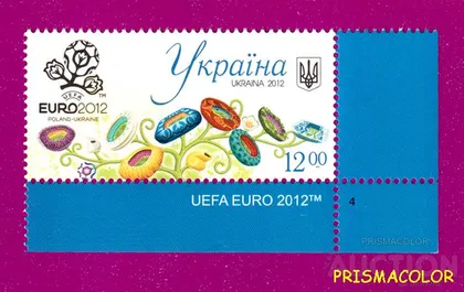 фото, ** УКРАИНА 2012 марка ЕВРО Футбольные арены УГЛОВАЯ С НАДПИСЬЮ ПН
