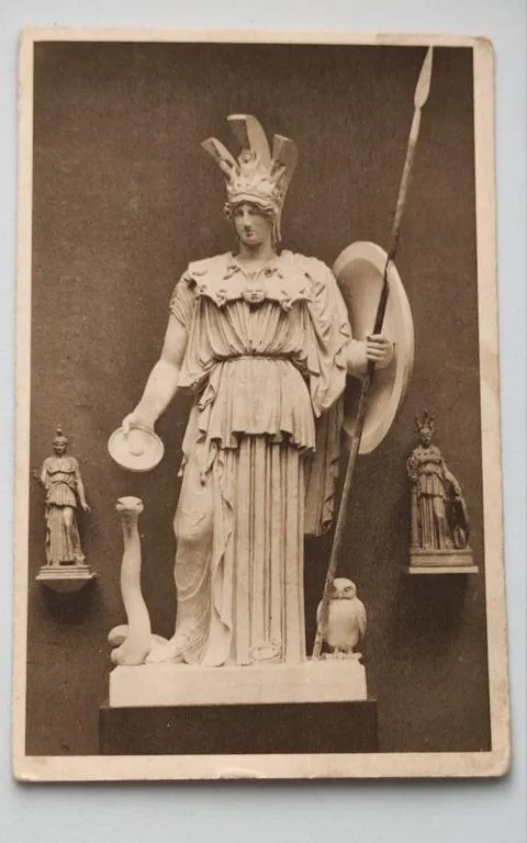 Старинная открытка начала 20 века-Афина воительница с копьём и щитом,змея и сова fv623 Ціна