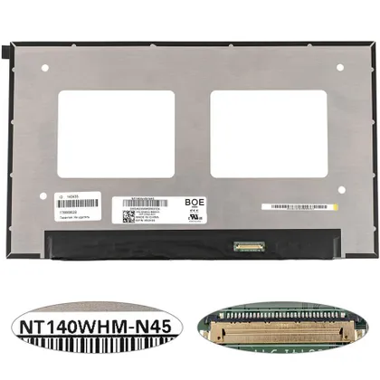 фото, Матриця 14.0 NT140WHM-N45 (1366*768, 30pin(eDP), LED, SLIM(без дод. панелі !!!), матова, роз'єм праворуч знизу) для ноутбука