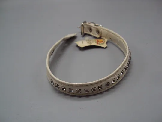 Купити Ошейник белый винил-кожа для кота или собаки с камушками  1,9 см новый №15539