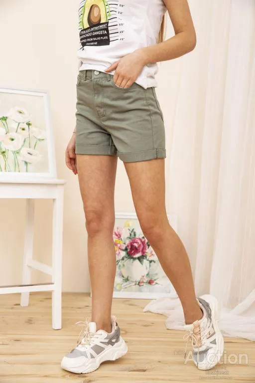 Джинсовые женские шорты свободные, цвет Хаки, 164R2107 З аукціону