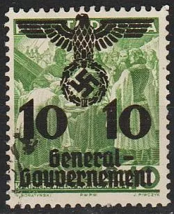 фото, 1940 - Рейх - GG - Надрук 10 Mi.21 _гаш