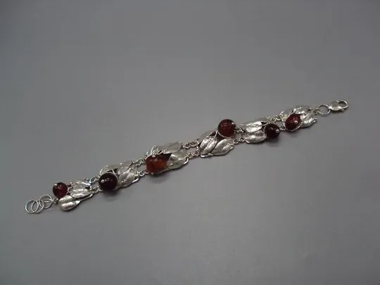 Женский браслет листья листочки ягоды янтарь серебро 925 проба Украина вес 38,62 г 27,5 см №14368 Ціна