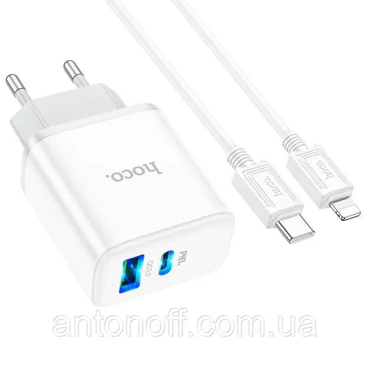 Зарядний пристрій Hoco C105A PD20W+QC3.0 с кабелем Type-C to Apple Білий Продаж