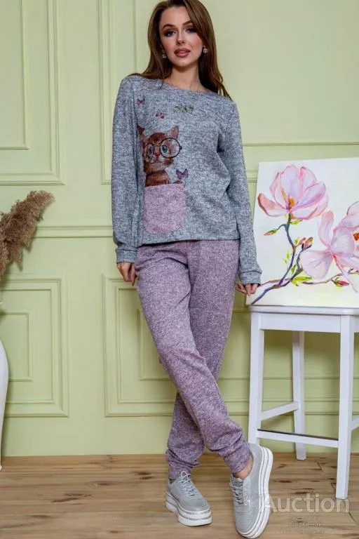 Купити Женский костюм штаны + кофта, серо-пудрового цвета, 172R1211-2