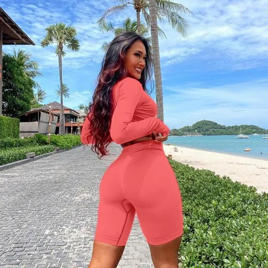 Комплект для фитнеса рашгард и велосипедки 8826 L коралловый З аукціону