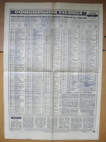 фото, ГАЗЕТА *ТРУД* = № 6 за 1969 г. = ОФИЦИАЛЬНАЯ ТАБЛИЦА ВЫИГРЫШЕЙ 3 автомотолотереи ДОСААФ СССР