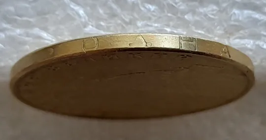 (6611) 1 гривня 2014 викрошки у букві "Д" слова "ОДНА" та у 'Г' слова 'ГРИВНЯ' на гурті (1 гривна 2014 брак) Ціна